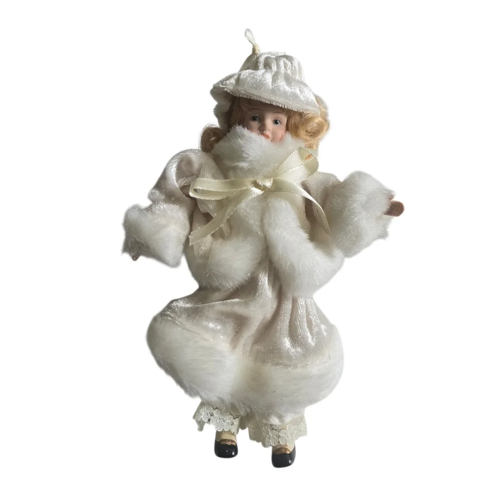 Cottagecore Victorian Winter Girl Ornament Porcelain Christmas Tree Decor